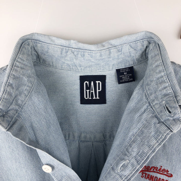 90'S GAP (Old GAP) Long-Sleeve Cotton Stripe Shirt, Made in Canada, Men's Size M (Equivalent), Vintage cotton Blue type light blue Vintage Second Hand