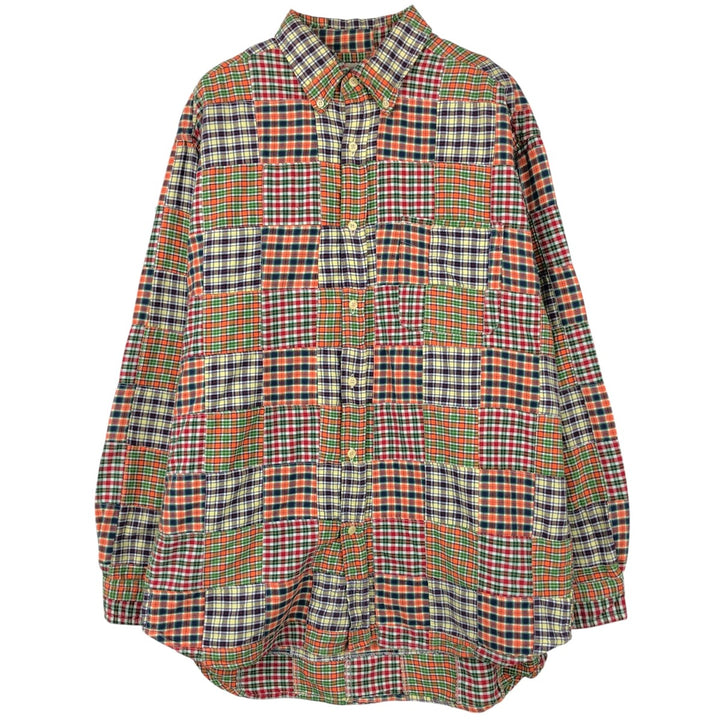 90'S J.Crew Long-Sleeve Patchwork Button-Down Check Shirt, Men's Size M (Equivalent), Vintage cotton multicolor Vintage Second Hand