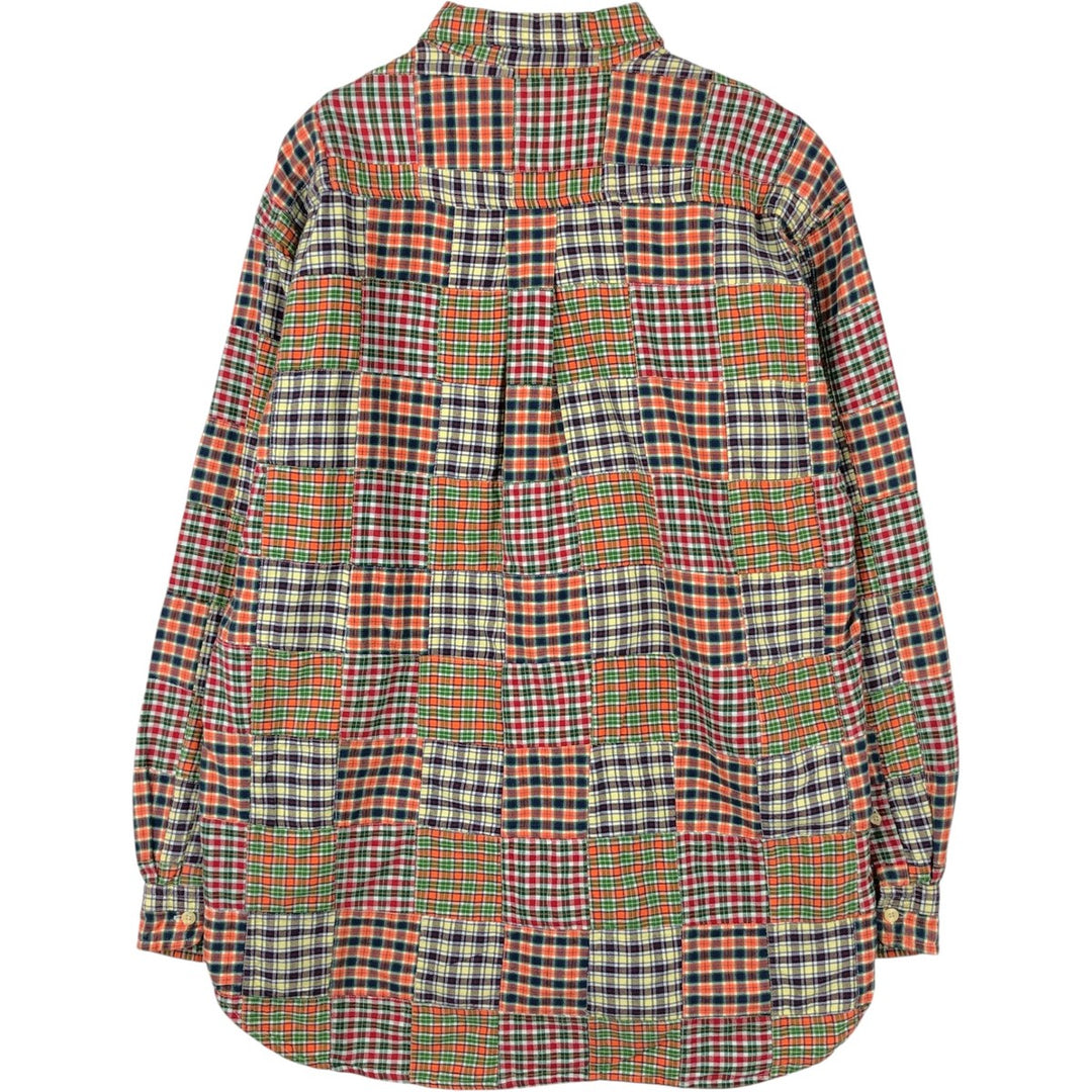 90'S J.Crew Long-Sleeve Patchwork Button-Down Check Shirt, Men's Size M (Equivalent), Vintage cotton multicolor Vintage Second Hand