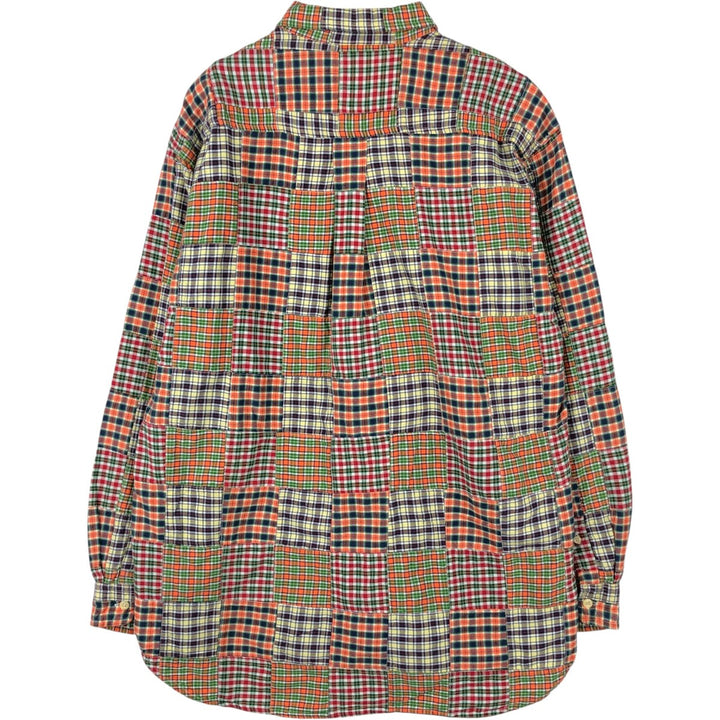 90'S J.Crew Long-Sleeve Patchwork Button-Down Check Shirt, Men's Size M (Equivalent), Vintage cotton multicolor Vintage Second Hand