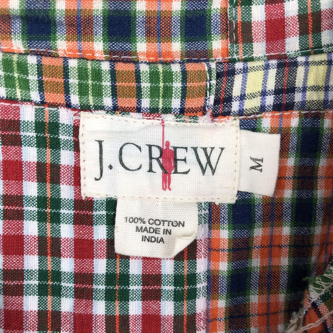 90'S J.Crew Long-Sleeve Patchwork Button-Down Check Shirt, Men's Size M (Equivalent), Vintage cotton multicolor Vintage Second Hand