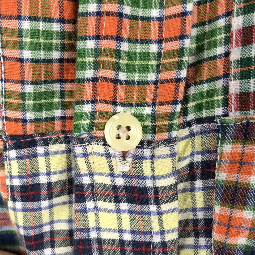 90'S J.Crew Long-Sleeve Patchwork Button-Down Check Shirt, Men's Size M (Equivalent), Vintage cotton multicolor Vintage Second Hand