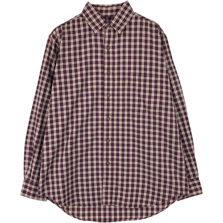 90'S LL Bean Long-Sleeve Cotton Check Shirt, Made in USA, Men's Size M (Equivalent), Vintage cotton bordeaux Vintage Second Hand