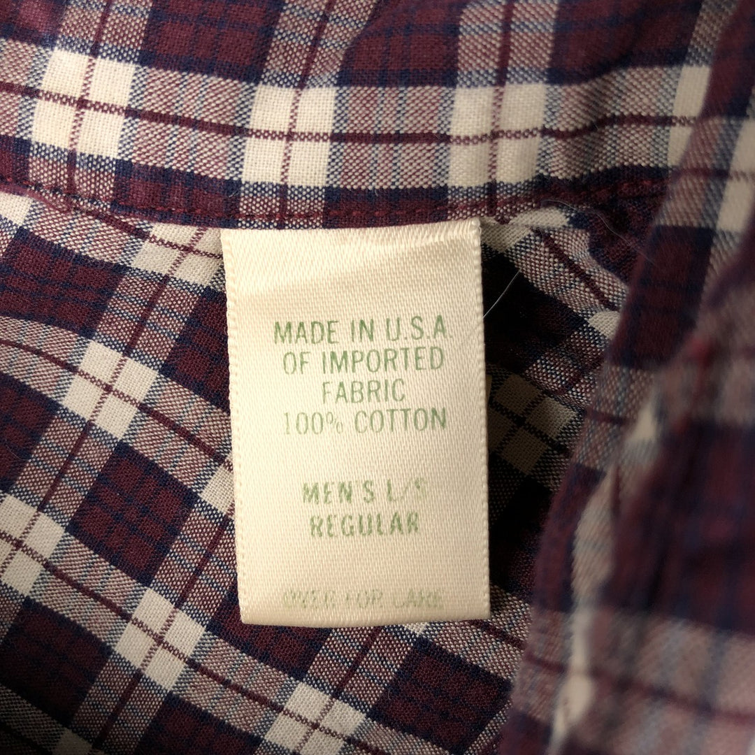 90'S LL Bean Long-Sleeve Cotton Check Shirt, Made in USA, Men's Size M (Equivalent), Vintage cotton bordeaux Vintage Second Hand