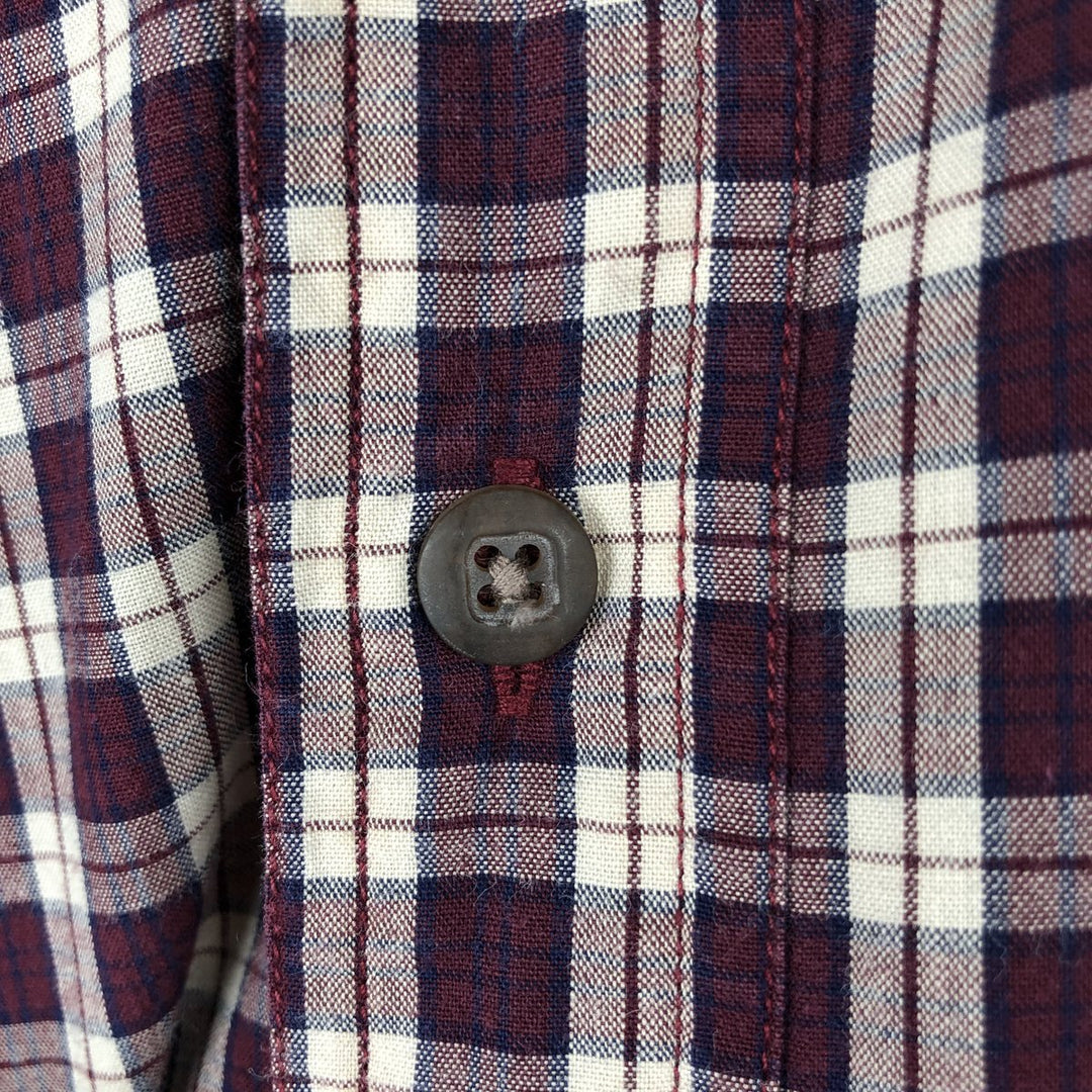 90'S LL Bean Long-Sleeve Cotton Check Shirt, Made in USA, Men's Size M (Equivalent), Vintage cotton bordeaux Vintage Second Hand