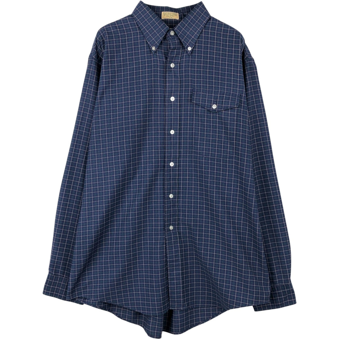 ~90'S LLBean Long-Sleeve Button-Down Check Shirt, Made in USA, Men's XL Equivalent, Vintage cotton blue type Vintage Second Hand