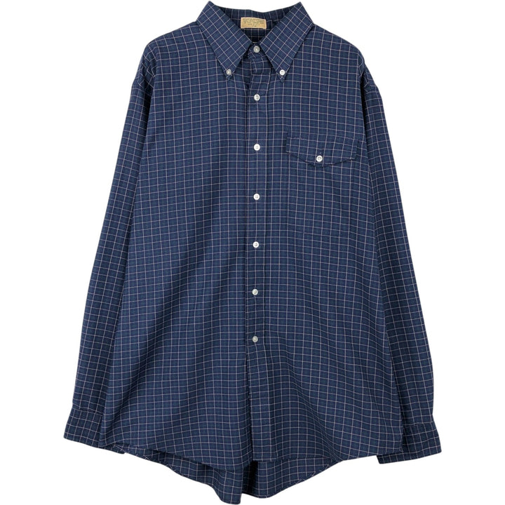 ~90'S LLBean Long-Sleeve Button-Down Check Shirt, Made in USA, Men's XL Equivalent, Vintage cotton blue type Vintage Second Hand