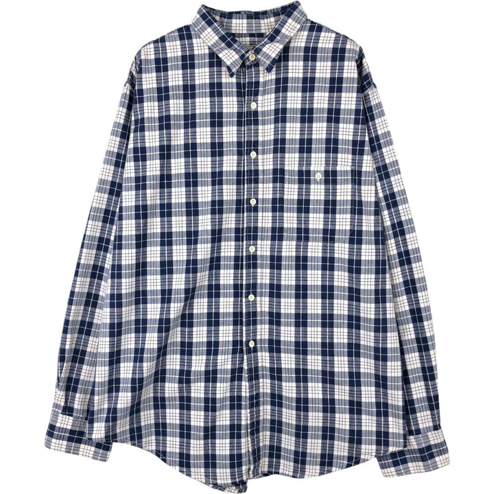 90'S LLBean Long-Sleeve Cotton Check Shirt, Made in USA, Men's XL (approx.), Vintage cotton blue type Vintage Second Hand