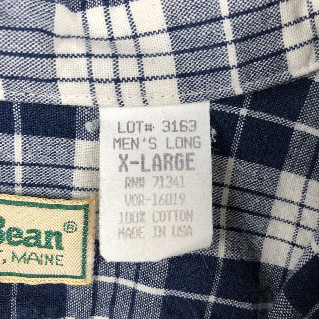 90'S LLBean Long-Sleeve Cotton Check Shirt, Made in USA, Men's XL (approx.), Vintage cotton blue type Vintage Second Hand