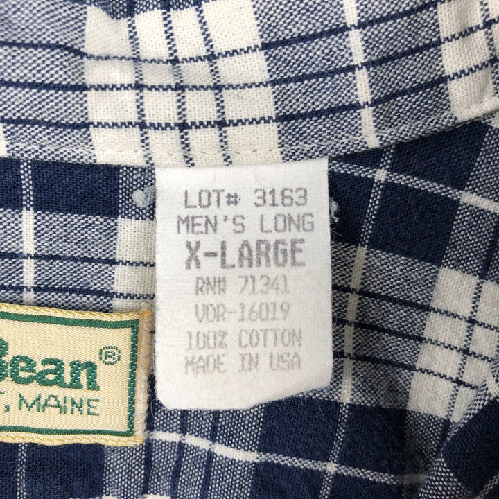 90'S LLBean Long-Sleeve Cotton Check Shirt, Made in USA, Men's XL (approx.), Vintage cotton blue type Vintage Second Hand