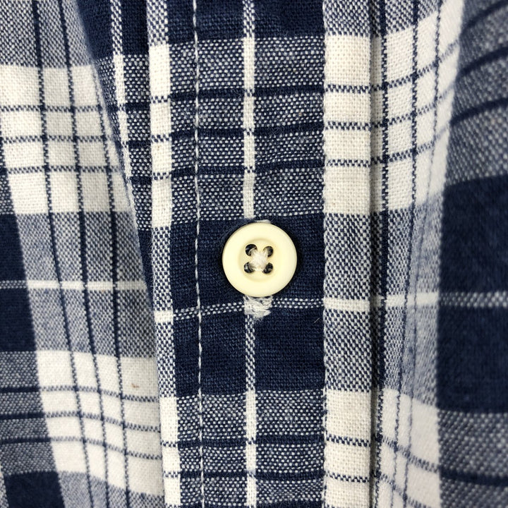90'S LLBean Long-Sleeve Cotton Check Shirt, Made in USA, Men's XL (approx.), Vintage cotton blue type Vintage Second Hand