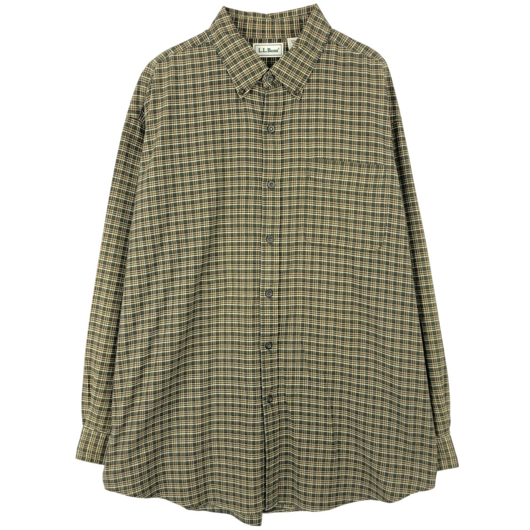 Vintage LLBean long-sleeved button-down check shirt from the 1990s, men's size XL. cotton Green type dark green Vintage Second Hand
