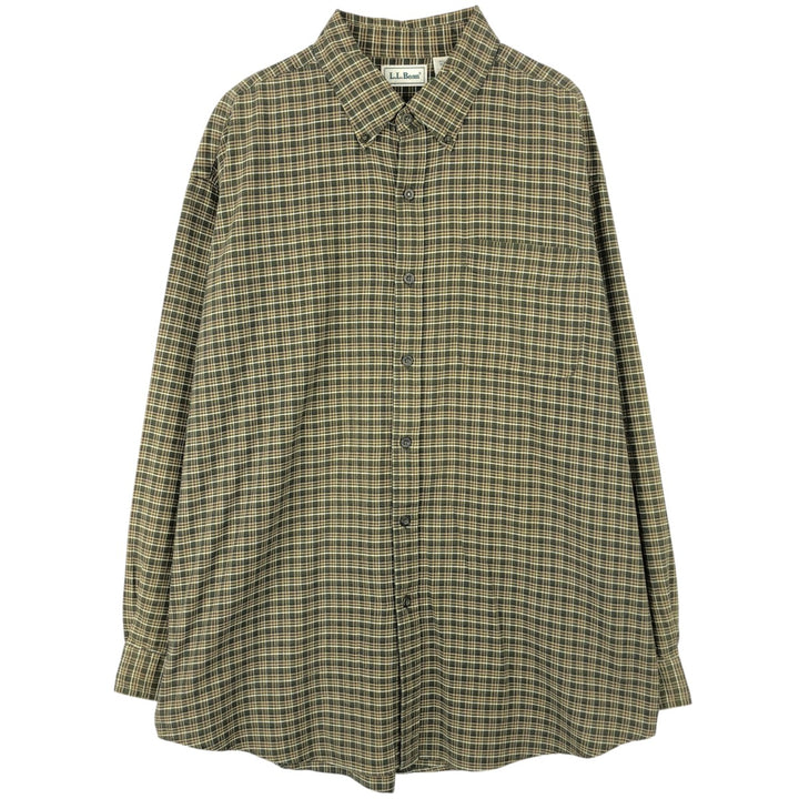 Vintage LLBean long-sleeved button-down check shirt from the 1990s, men's size XL. cotton Green type dark green Vintage Second Hand
