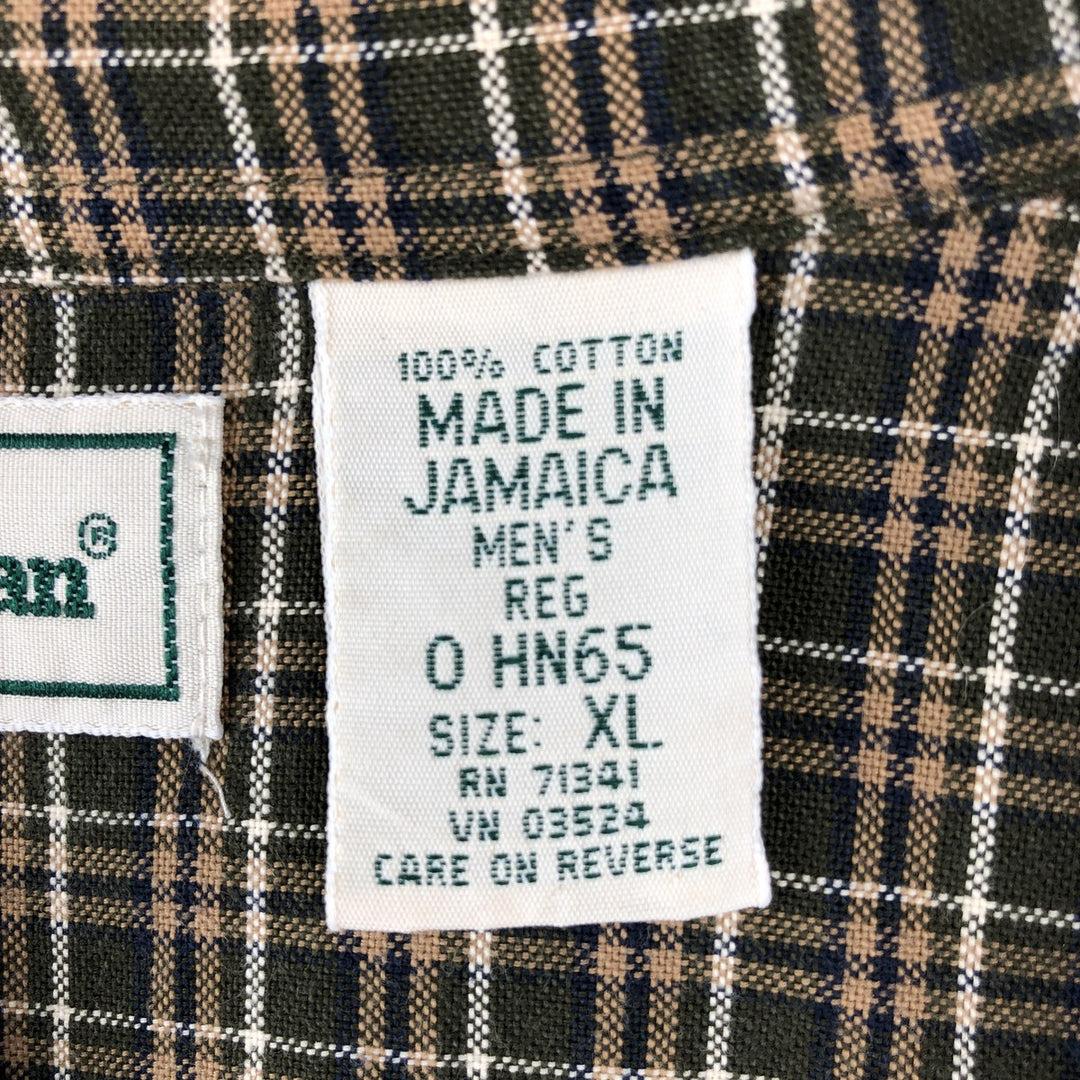 Vintage LLBean long-sleeved button-down check shirt from the 1990s, men's size XL. cotton Green type dark green Vintage Second Hand