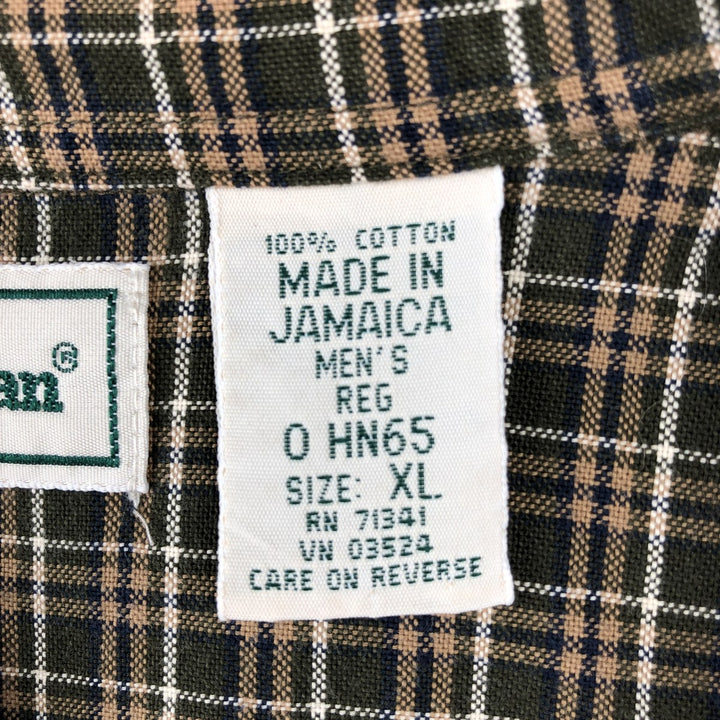 Vintage LLBean long-sleeved button-down check shirt from the 1990s, men's size XL. cotton Green type dark green Vintage Second Hand