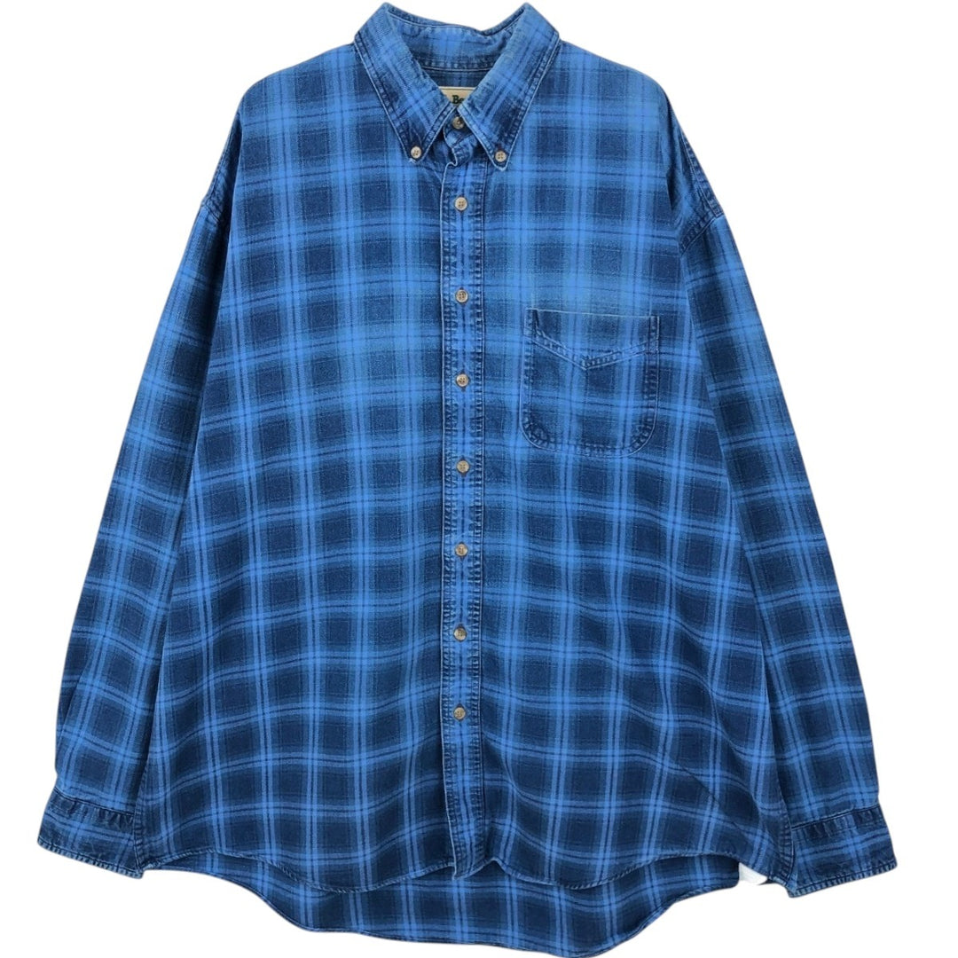 1990'S LLBean Long Sleeve Button-Down Light Flannel Check Shirt, Men's XL, Vintage cotton blue type Vintage Second Hand