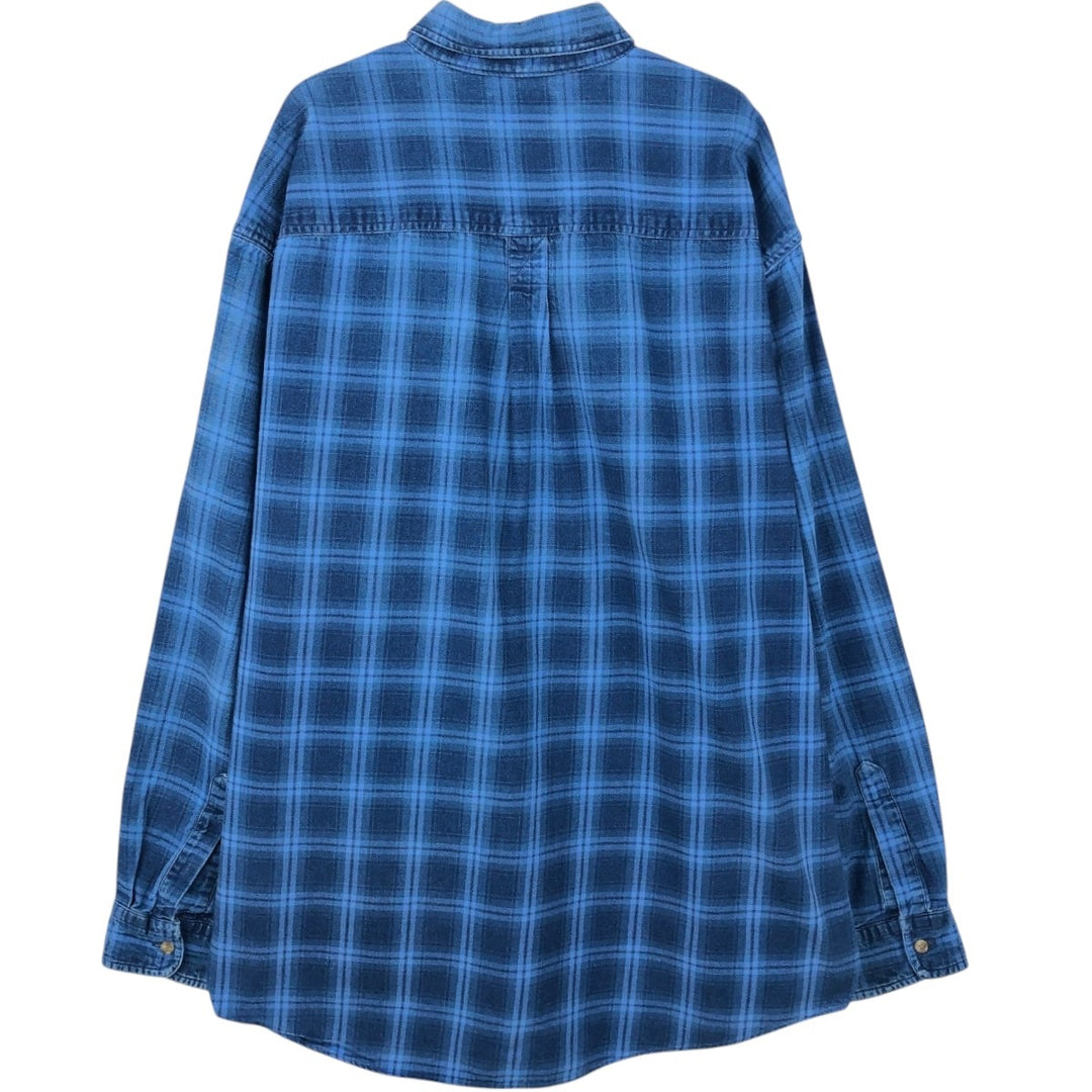 1990'S LLBean Long Sleeve Button-Down Light Flannel Check Shirt, Men's XL, Vintage cotton blue type Vintage Second Hand