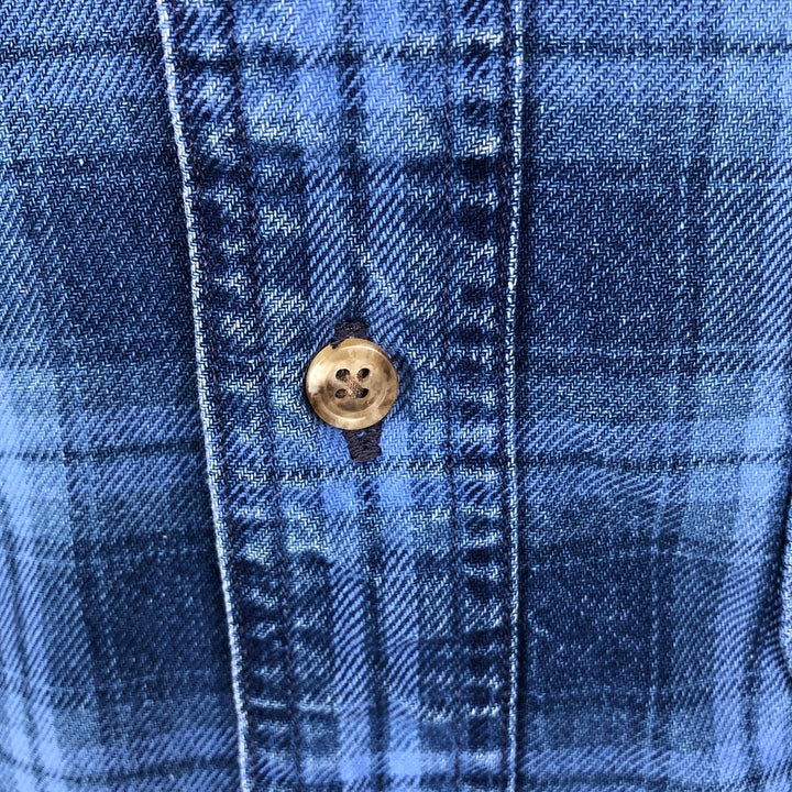 1990'S LLBean Long Sleeve Button-Down Light Flannel Check Shirt, Men's XL, Vintage cotton blue type Vintage Second Hand