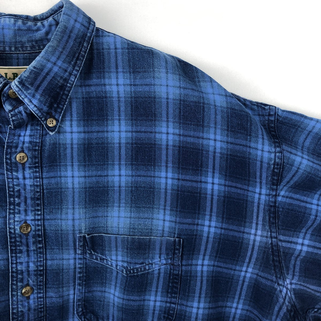 1990'S LLBean Long Sleeve Button-Down Light Flannel Check Shirt, Men's XL, Vintage cotton blue type Vintage Second Hand