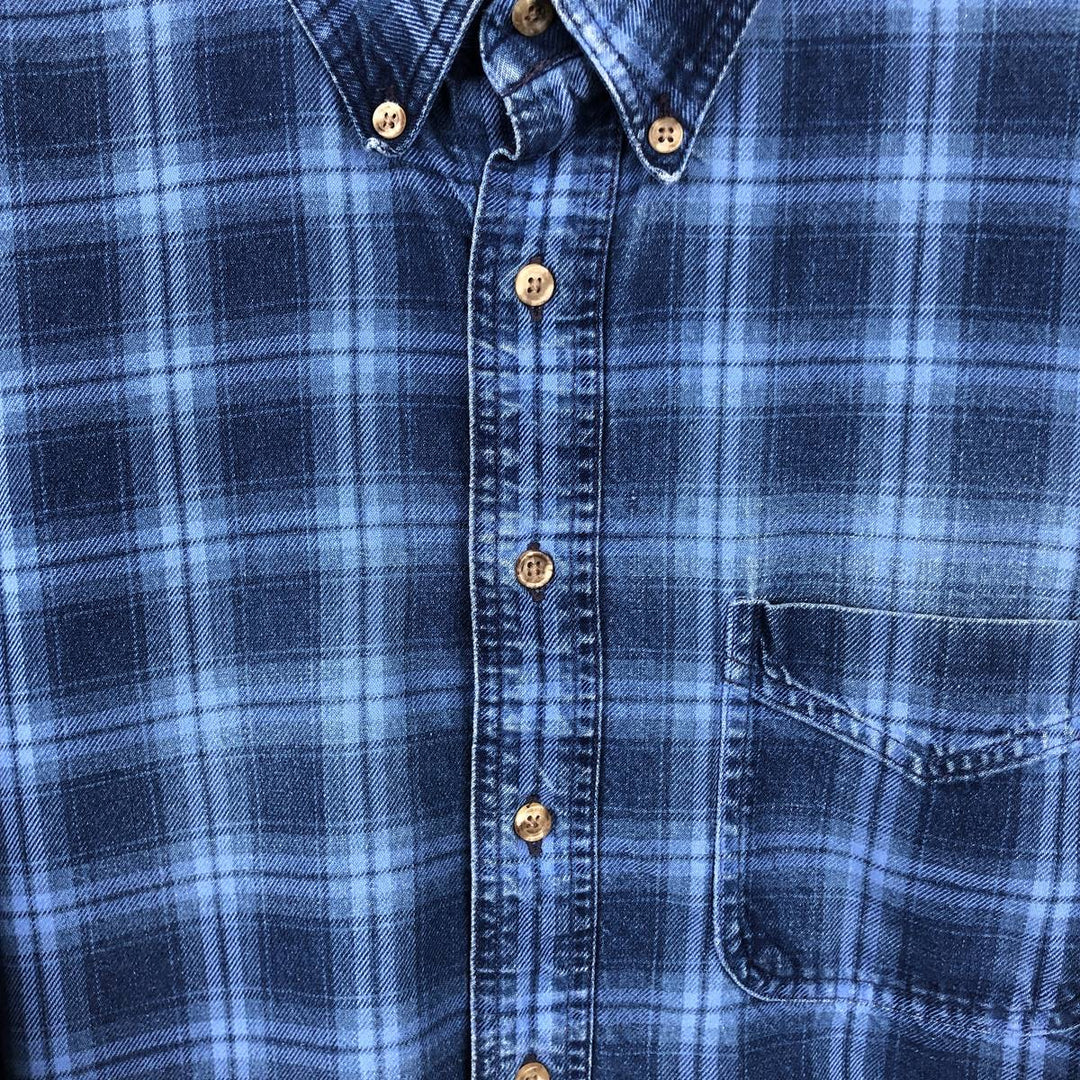 1990'S LLBean Long Sleeve Button-Down Light Flannel Check Shirt, Men's XL, Vintage cotton blue type Vintage Second Hand