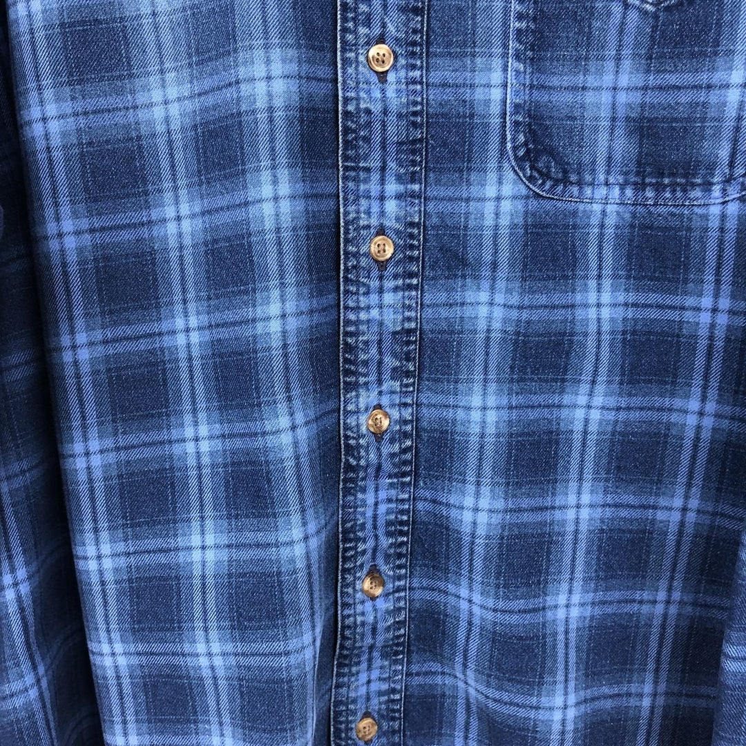 1990'S LLBean Long Sleeve Button-Down Light Flannel Check Shirt, Men's XL, Vintage cotton blue type Vintage Second Hand