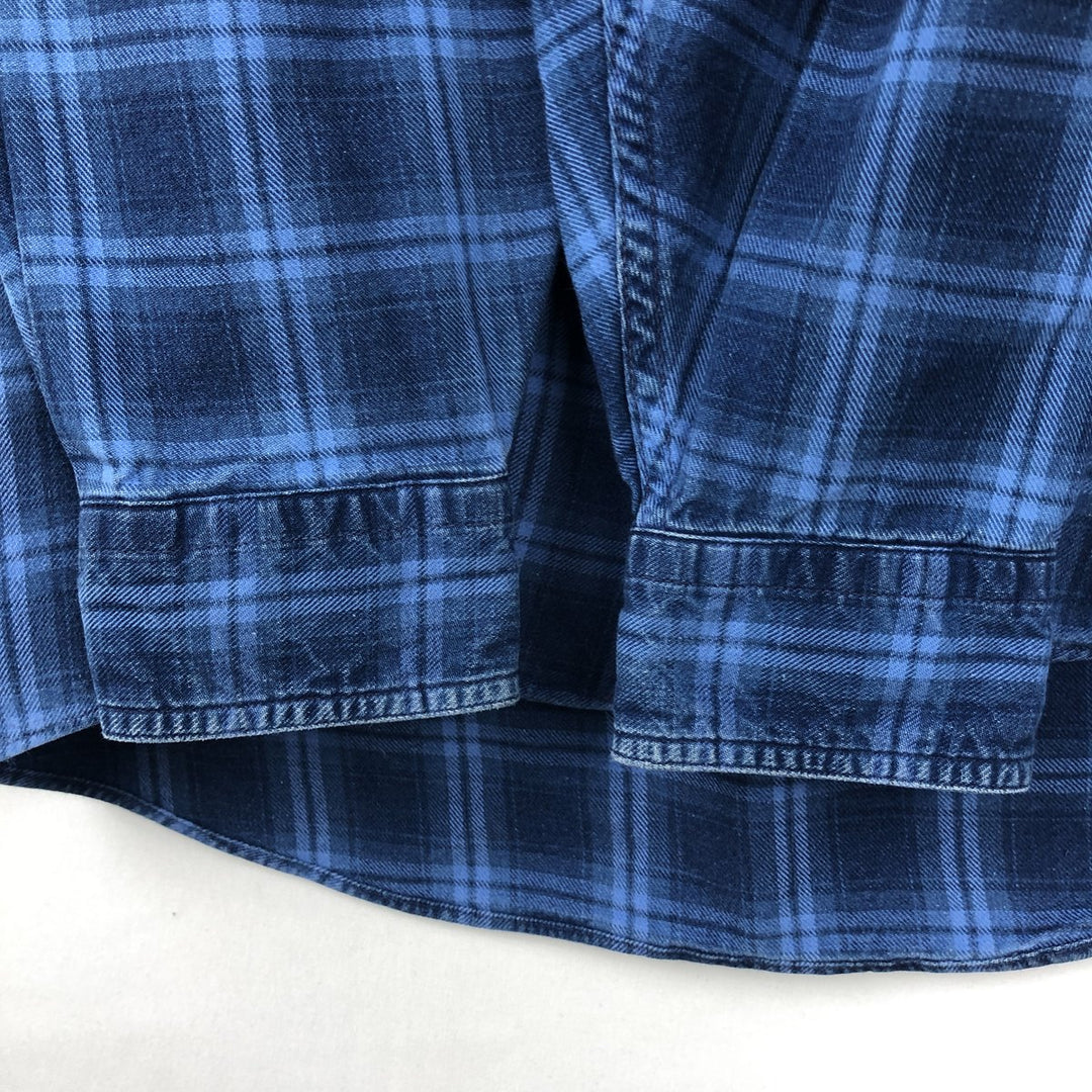 1990'S LLBean Long Sleeve Button-Down Light Flannel Check Shirt, Men's XL, Vintage cotton blue type Vintage Second Hand