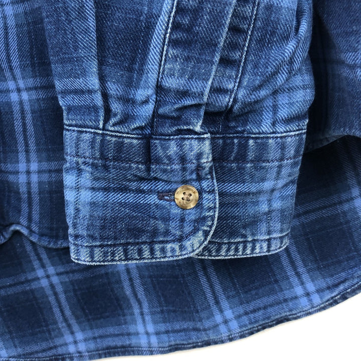 1990'S LLBean Long Sleeve Button-Down Light Flannel Check Shirt, Men's XL, Vintage cotton blue type Vintage Second Hand