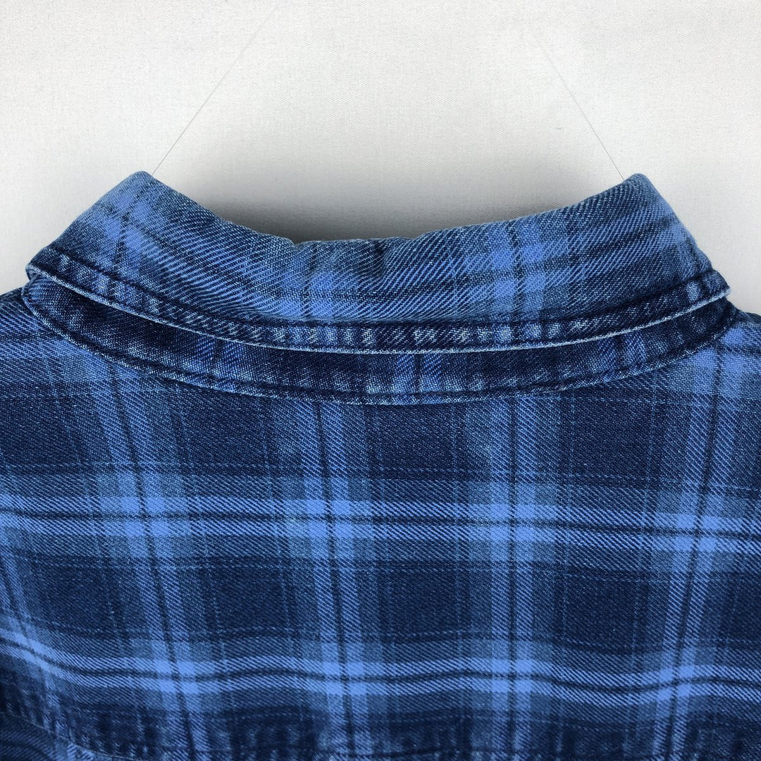 1990'S LLBean Long Sleeve Button-Down Light Flannel Check Shirt, Men's XL, Vintage cotton blue type Vintage Second Hand
