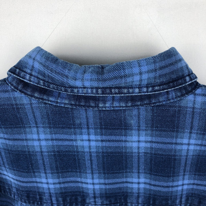 1990'S LLBean Long Sleeve Button-Down Light Flannel Check Shirt, Men's XL, Vintage cotton blue type Vintage Second Hand