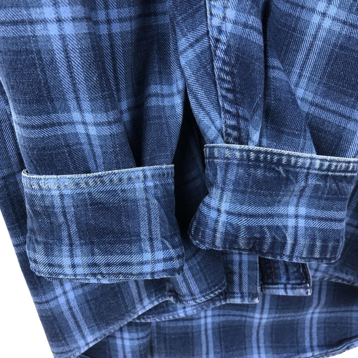 1990'S LLBean Long Sleeve Button-Down Light Flannel Check Shirt, Men's XL, Vintage cotton blue type Vintage Second Hand