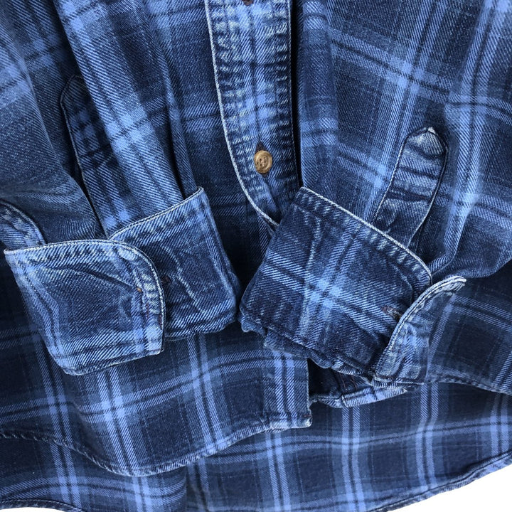 1990'S LLBean Long Sleeve Button-Down Light Flannel Check Shirt, Men's XL, Vintage cotton blue type Vintage Second Hand