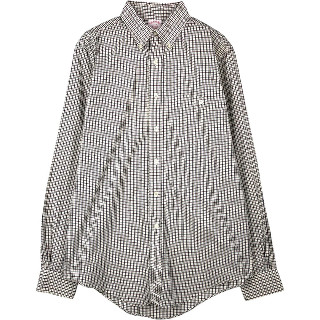 Brooks Brothers Est.1818 Long-Sleeve Button-Down Check Shirt, Made in USA, Men's Size M (approx.) cotton Beige type Vintage Second Hand