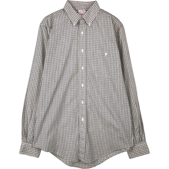 Brooks Brothers Est.1818 Long-Sleeve Button-Down Check Shirt, Made in USA, Men's Size M (approx.) cotton Beige type Vintage Second Hand