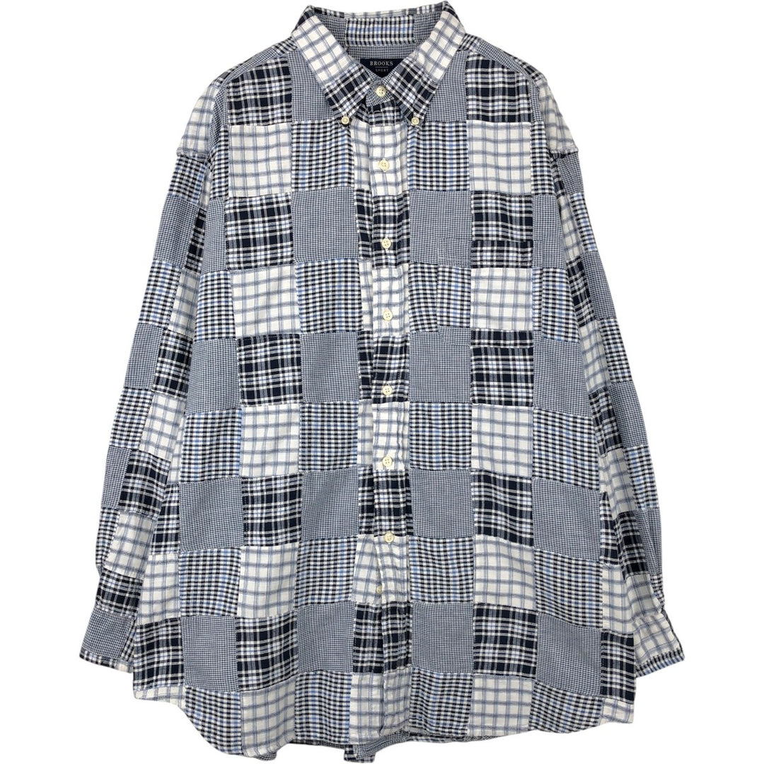 Brooks Brothers SPORT Long-Sleeve Patchwork Button-Down Check Shirt, Size XL (Men's XL equivalent) cotton blue type Vintage Second Hand