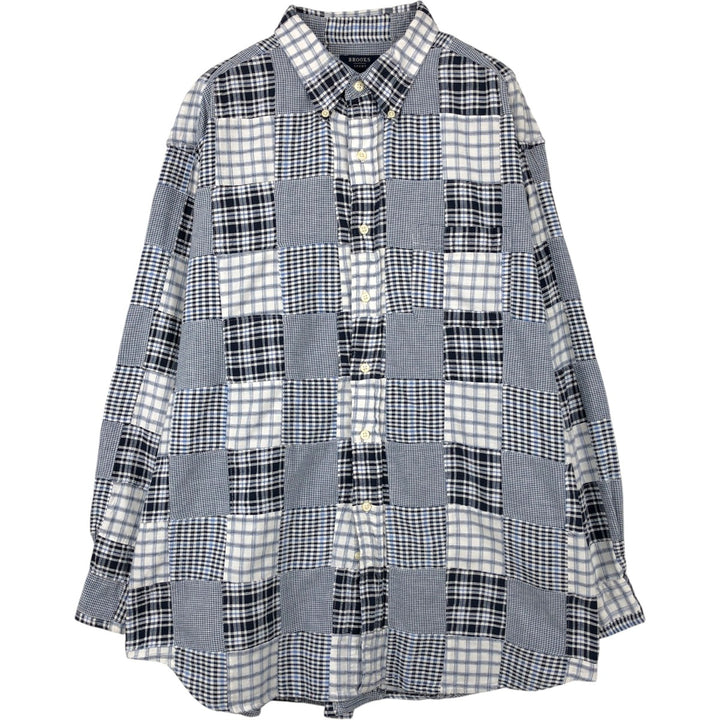 Brooks Brothers SPORT Long-Sleeve Patchwork Button-Down Check Shirt, Size XL (Men's XL equivalent) cotton blue type Vintage Second Hand