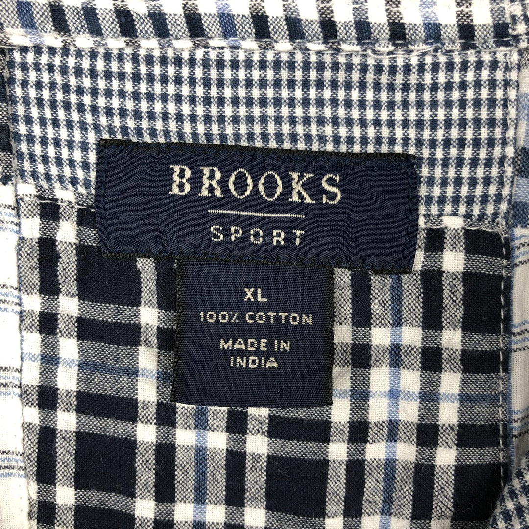 Brooks Brothers SPORT Long-Sleeve Patchwork Button-Down Check Shirt, Size XL (Men's XL equivalent) cotton blue type Vintage Second Hand