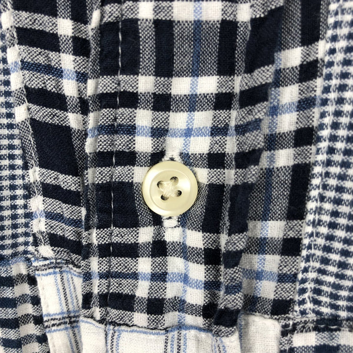Brooks Brothers SPORT Long-Sleeve Patchwork Button-Down Check Shirt, Size XL (Men's XL equivalent) cotton blue type Vintage Second Hand