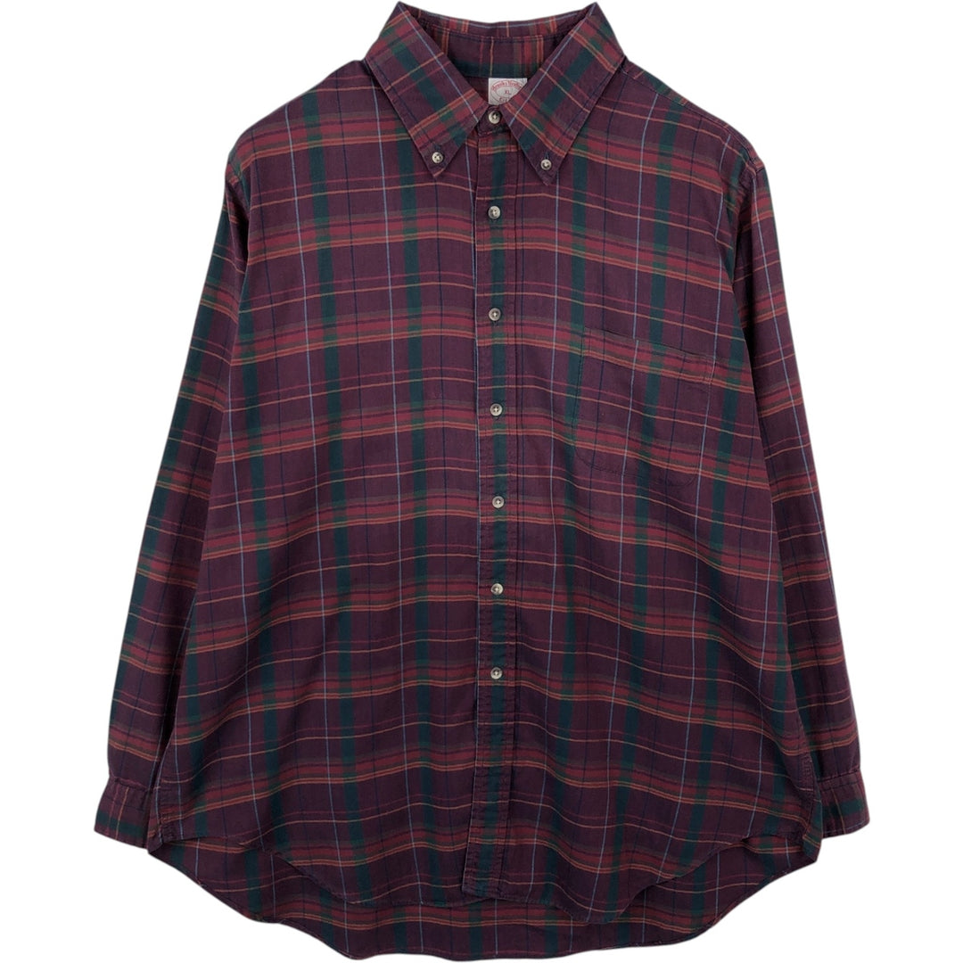 Brooks Brothers Est.1818 Long-Sleeve Button-Down Check Shirt, Made in USA, Men's Size XL (approx.) cotton wine-red Vintage Second Hand
