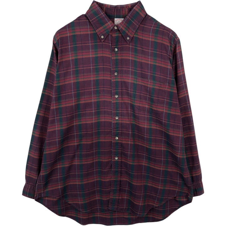 Brooks Brothers Est.1818 Long-Sleeve Button-Down Check Shirt, Made in USA, Men's Size XL (approx.) cotton wine-red Vintage Second Hand