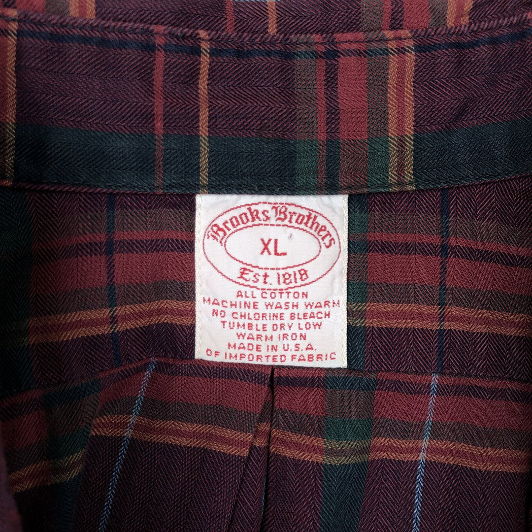 Brooks Brothers Est.1818 Long-Sleeve Button-Down Check Shirt, Made in USA, Men's Size XL (approx.) cotton wine-red Vintage Second Hand