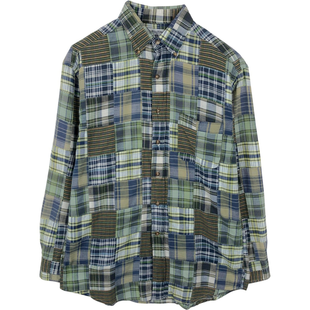 Brooks Brothers SPORT SHIRT Patchwork Long-Sleeve Button-Down Check Shirt, Men's Size M (approx.) cotton green type Vintage Second Hand