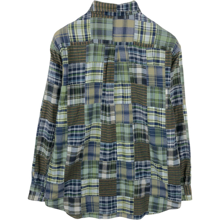 Brooks Brothers SPORT SHIRT Patchwork Long-Sleeve Button-Down Check Shirt, Men's Size M (approx.) cotton green type Vintage Second Hand
