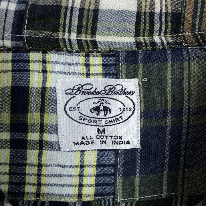 Brooks Brothers SPORT SHIRT Patchwork Long-Sleeve Button-Down Check Shirt, Men's Size M (approx.) cotton green type Vintage Second Hand