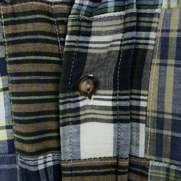 Brooks Brothers SPORT SHIRT Patchwork Long-Sleeve Button-Down Check Shirt, Men's Size M (approx.) cotton green type Vintage Second Hand