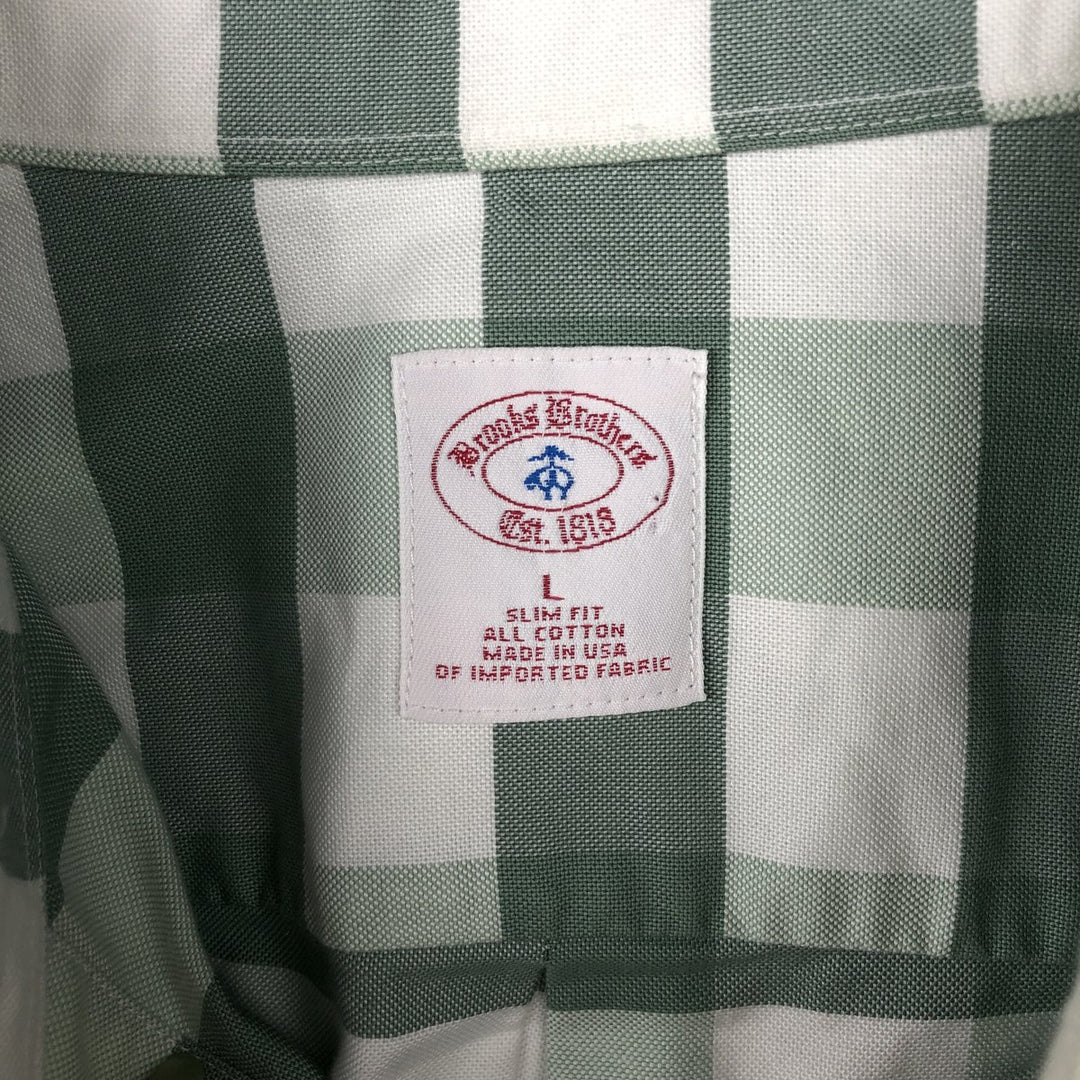 Brooks Brothers Est.1818 Long Sleeve Button-Down Check Shirt Made in USA Men's Size L cotton green type Vintage Second Hand