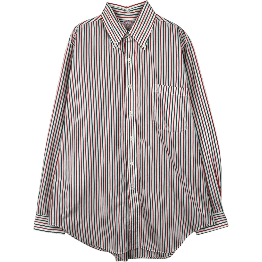 80s-90'S Brooks Brothers Est.1818 Long Sleeve Button-Down Striped Shirt Made in USA Men's Size L Vintage cotton red type reddish brown Vintage Second Hand