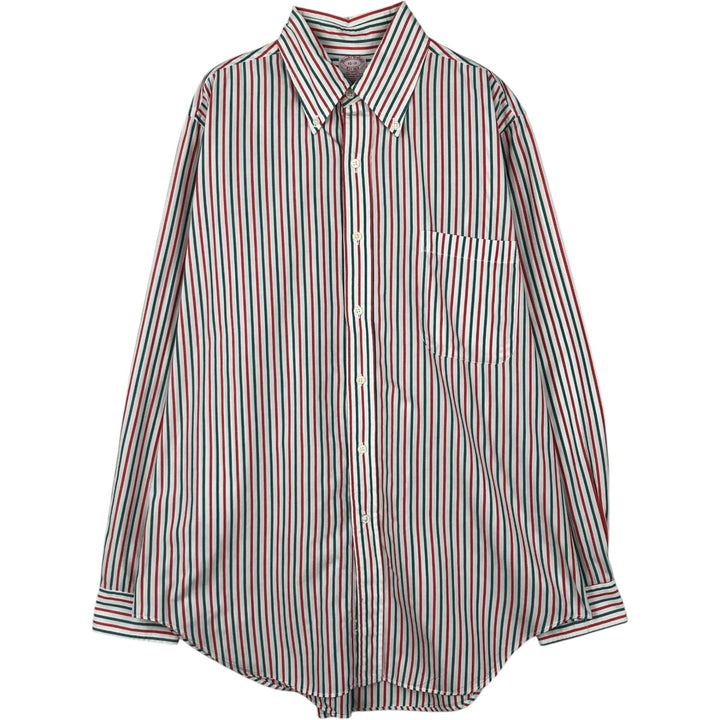 80s-90'S Brooks Brothers Est.1818 Long Sleeve Button-Down Striped Shirt Made in USA Men's Size L Vintage cotton red type reddish brown Vintage Second Hand