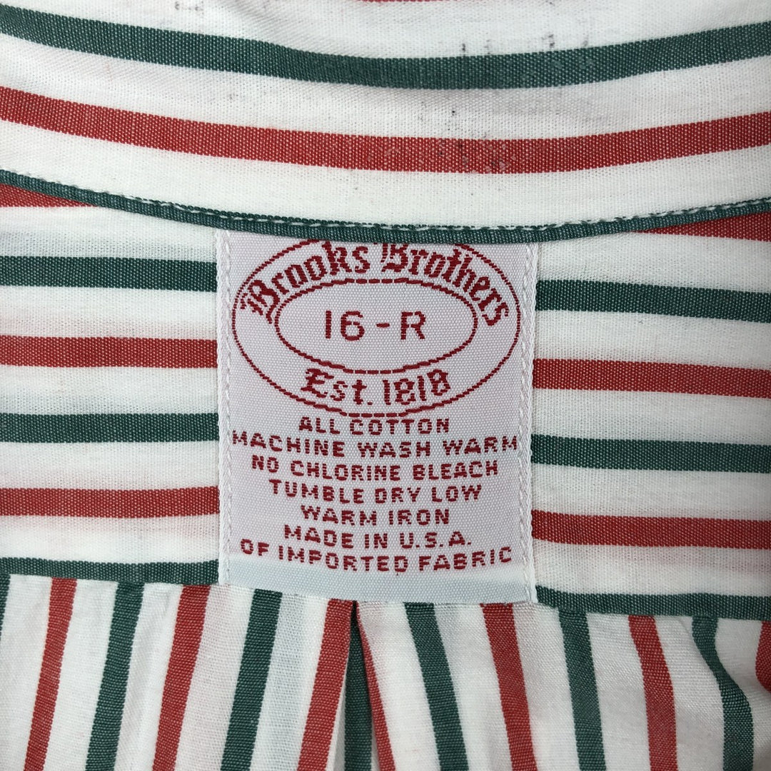 80s-90'S Brooks Brothers Est.1818 Long Sleeve Button-Down Striped Shirt Made in USA Men's Size L Vintage cotton red type reddish brown Vintage Second Hand