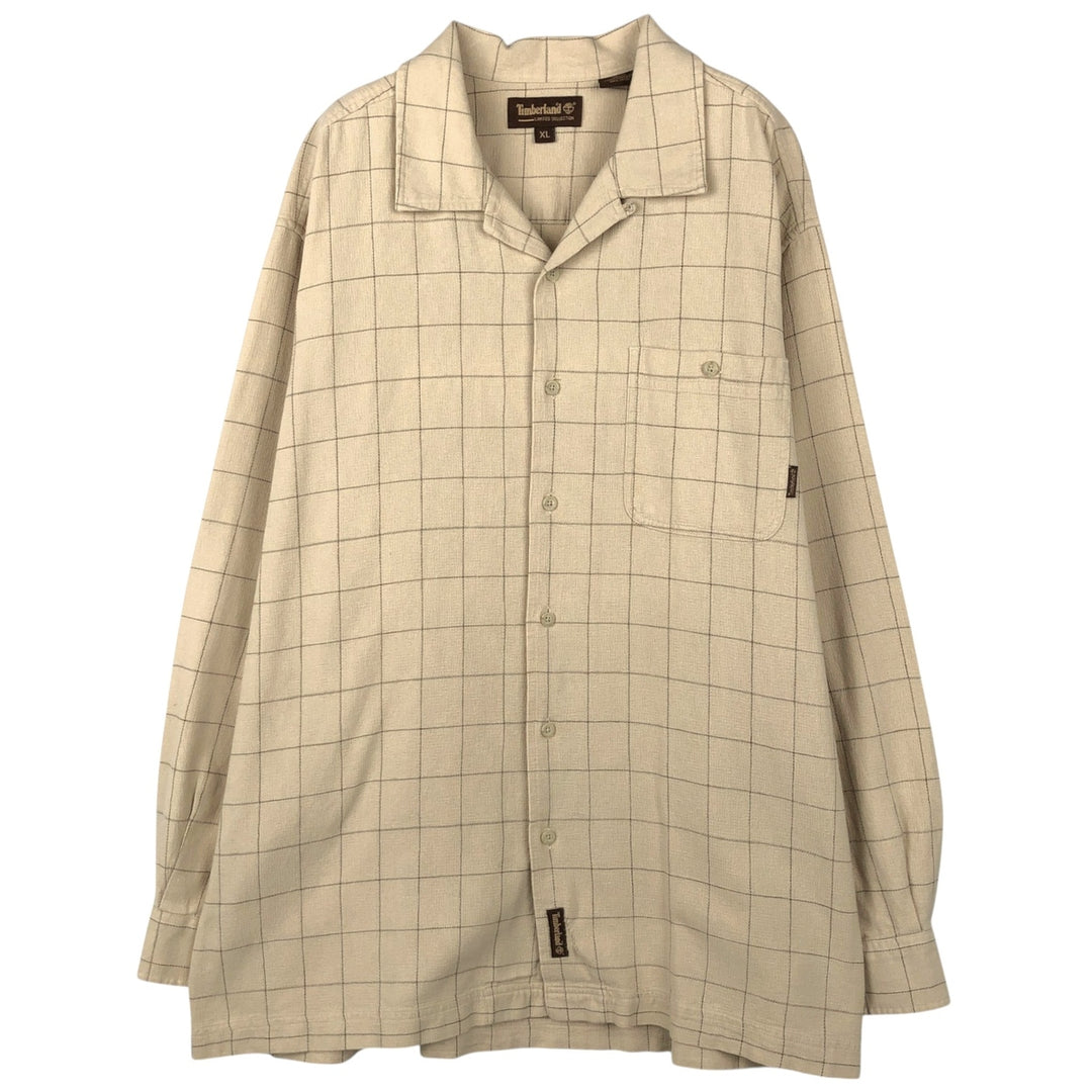 Timberland Open Collar Long Sleeve Cotton Check Shirt, Men's Size XL (approx.) cotton Beige type Vintage Second Hand