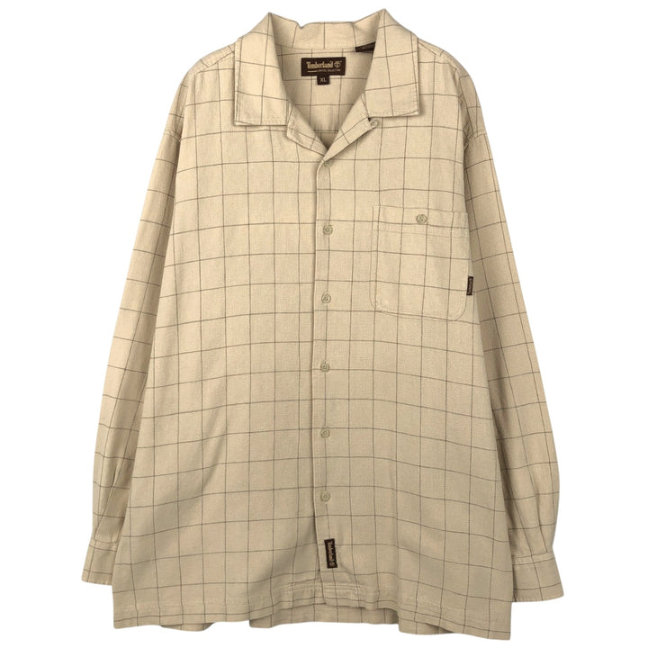 Timberland Open Collar Long Sleeve Cotton Check Shirt, Men's Size XL (approx.) cotton Beige type Vintage Second Hand